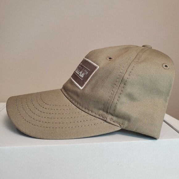 CAT Caterpillar Tan Hat Strap Back Cap Box Logo Casual Khaki Adjustable New - Picture 11 of 14